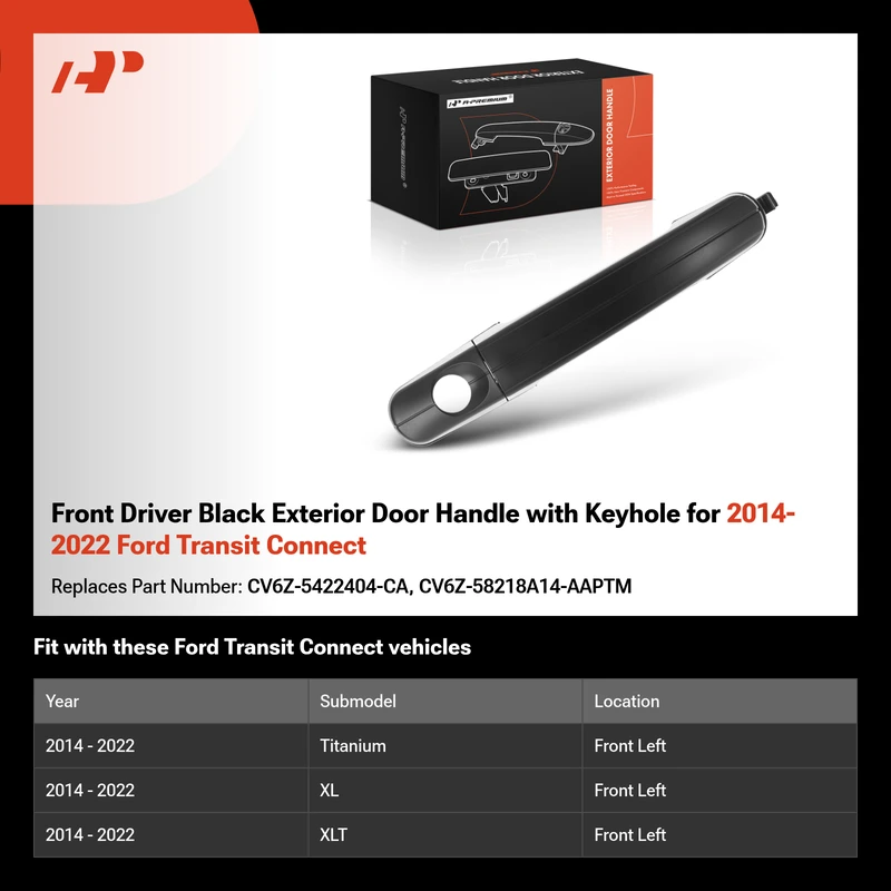 Front Driver Black Exterior Door Handle with Keyhole for 2014-2022 Ford Transit Connect