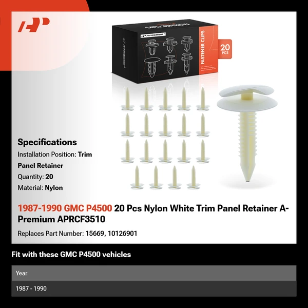 1987-1990 GMC P4500 20 Pcs Nylon White Trim Panel Retainer A-Premium APRCF3510