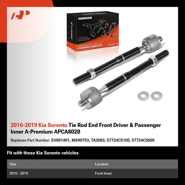 2016-2019 Kia Sorento Tie Rod End Front Driver & Passenger Inner A-Premium APCA8028