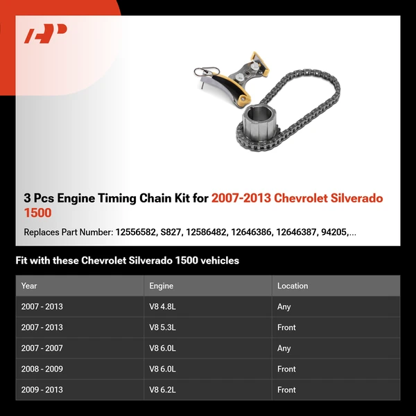 3 Pcs Engine Timing Chain Kit for 2007-2013 Chevrolet Silverado 1500
