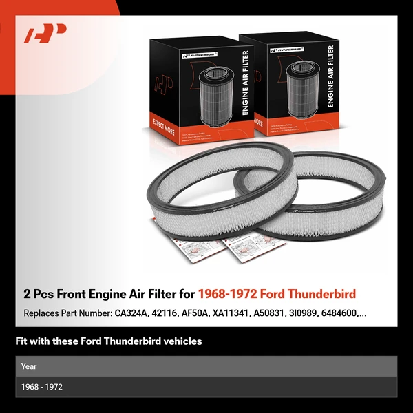 2 Pcs Front Engine Air Filter for 1968-1972 Ford Thunderbird