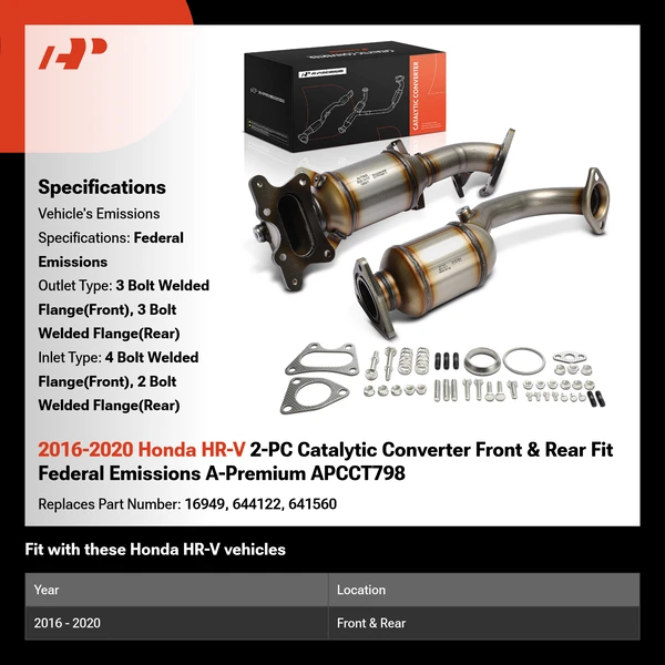 2016-2020 Honda HR-V 2-PC Catalytic Converter Front & Rear Fit Federal Emissions A-Premium APCCT798
