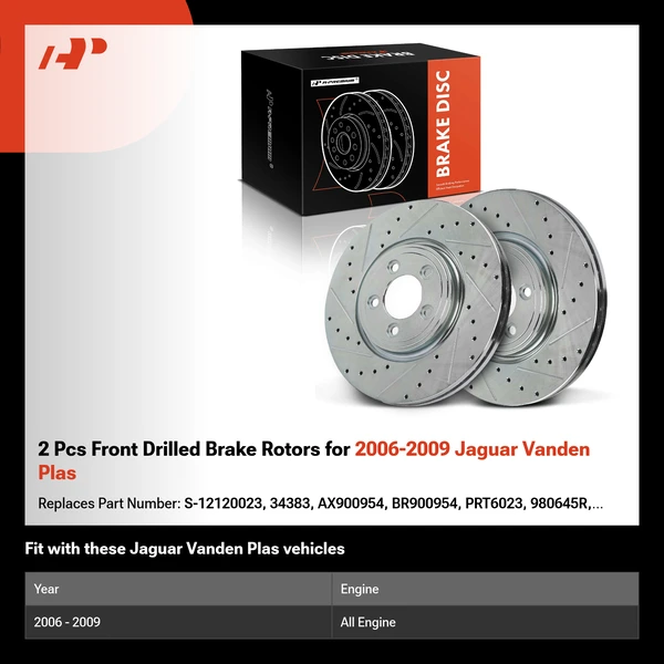2 Pcs Front Drilled Brake Rotors for 2006-2009 Jaguar Vanden Plas