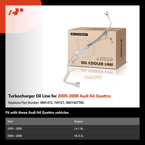 Turbocharger Oil Line for 2005-2008 Audi A4 Quattro