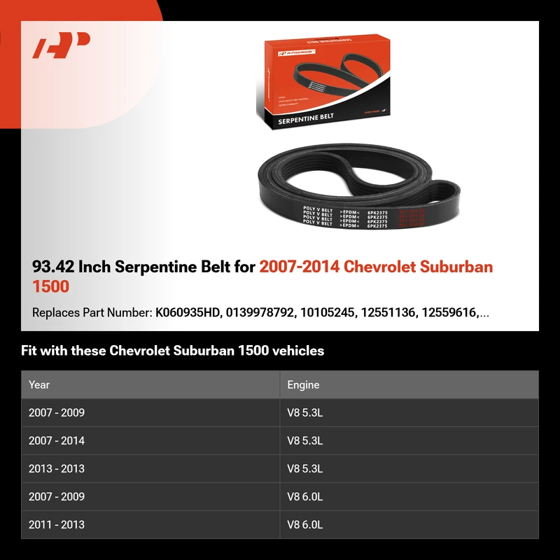 93.42 Inch Serpentine Belt for 2007-2014 Chevrolet Suburban 1500