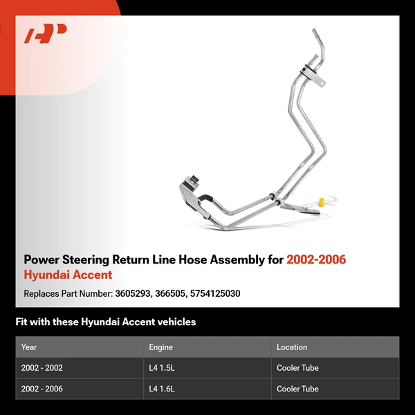 Power Steering Return Line Hose Assembly for 2002-2006 Hyundai Accent