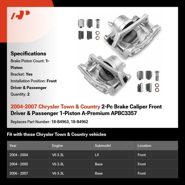 2004-2007 Chrysler Town & Country 2-Pc Brake Caliper Front Driver & Passenger 1-Piston A-Premium APBC3357