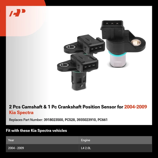2 Pcs Camshaft & 1 Pc Crankshaft Position Sensor for 2004-2009 Kia Spectra