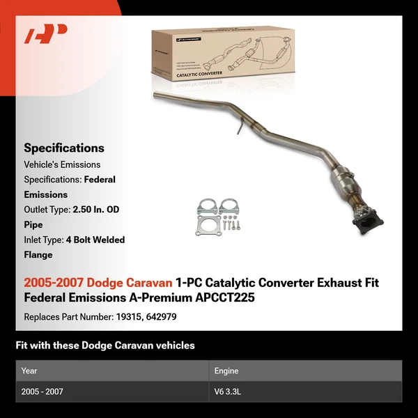 2005-2007 Dodge Caravan 1-PC Catalytic Converter Exhaust Fit Federal Emissions A-Premium APCCT225