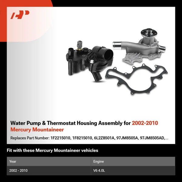 Water Pump & Thermostat Housing Assembly for 2002-2010 Mercury Mountaineer