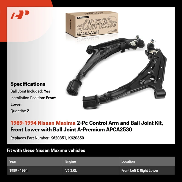 1989-1994 Nissan Maxima 2-Pc Control Arm and Ball Joint Kit, Front Lower with Ball Joint A-Premium APCA2530