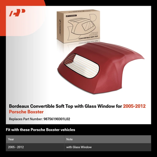 Bordeaux Convertible Soft Top with Glass Window for 2005-2012 Porsche Boxster