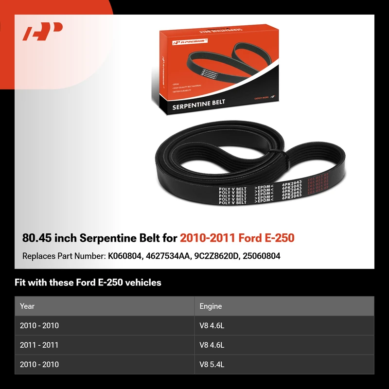 80.45 inch Serpentine Belt for 2010-2011 Ford E-250