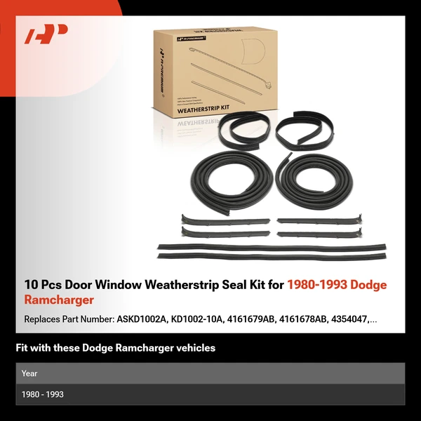 10 Pcs Door Window Weatherstrip Seal Kit for 1980-1993 Dodge Ramcharger