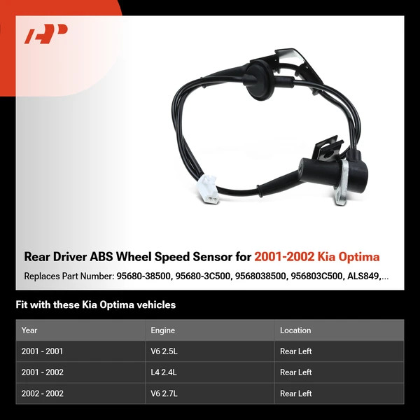 Rear Driver ABS Wheel Speed Sensor for 2001-2002 Kia Optima