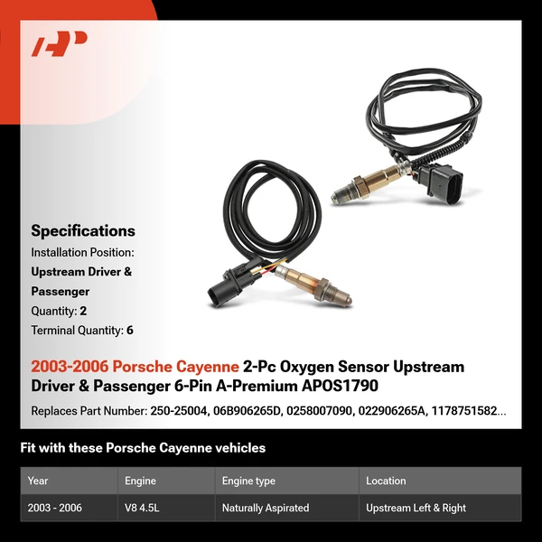 2003-2006 Porsche Cayenne 2-Pc Oxygen Sensor Upstream Driver & Passenger 6-Pin A-Premium APOS1790