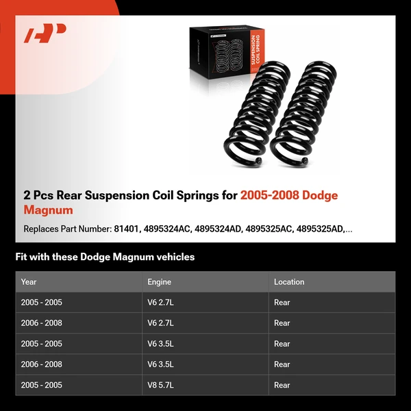 2 Pcs Rear Suspension Coil Springs for 2005-2008 Dodge Magnum