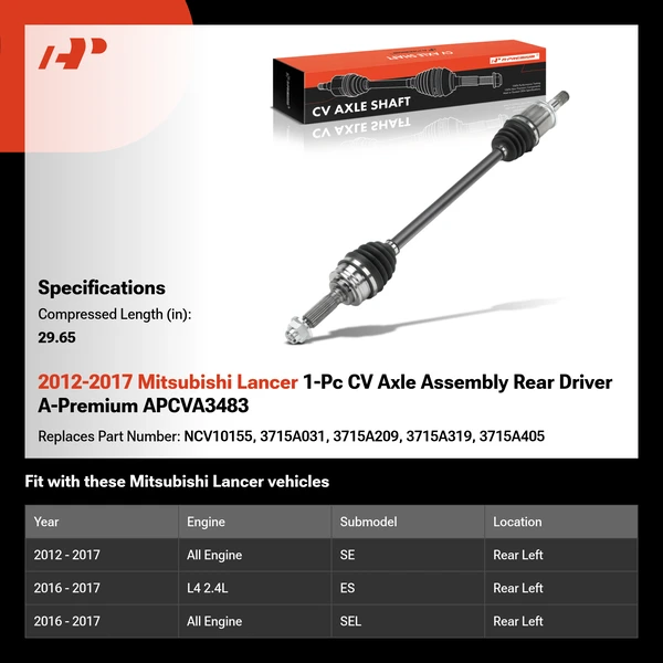 2012-2017 Mitsubishi Lancer 1-Pc CV Axle Assembly Rear Driver A-Premium APCVA3483