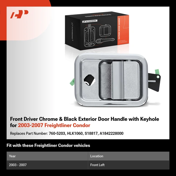 Front Driver Chrome & Black Exterior Door Handle with Keyhole for 2003-2007 Freightliner Condor