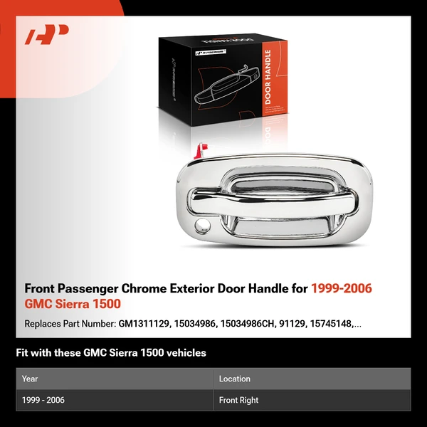 Front Passenger Chrome Exterior Door Handle for 1999-2006 GMC Sierra 1500