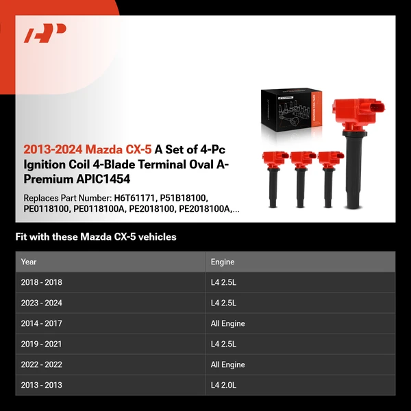 2013-2024 Mazda CX-5 A Set of 4-Pc Ignition Coil 4-Blade Terminal Oval A-Premium APIC1454