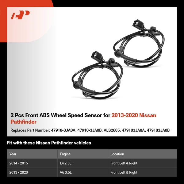 2 Pcs Front ABS Wheel Speed Sensor for 2013-2020 Nissan Pathfinder