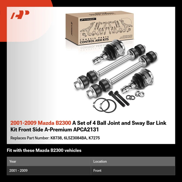 2001-2009 Mazda B2300 A Set of 4 Ball Joint and Sway Bar Link Kit Front Side A-Premium APCA2131