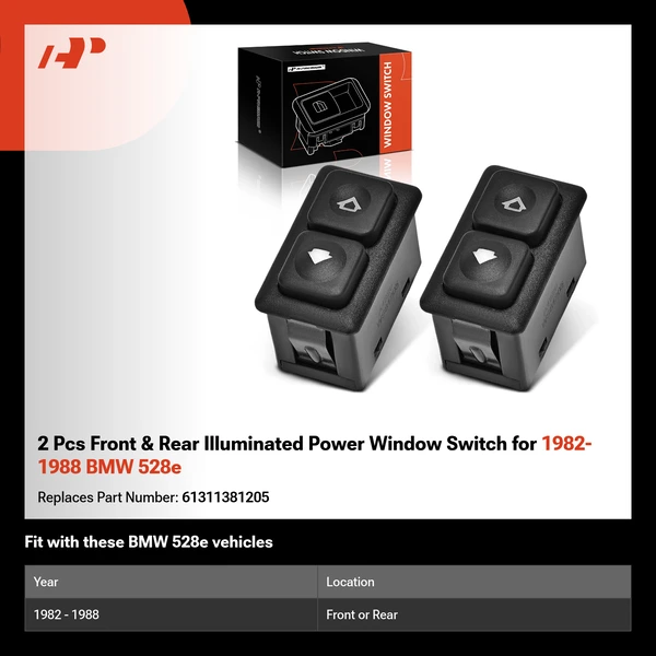 2 Pcs Front & Rear Illuminated Power Window Switch for 1982-1988 BMW 528e
