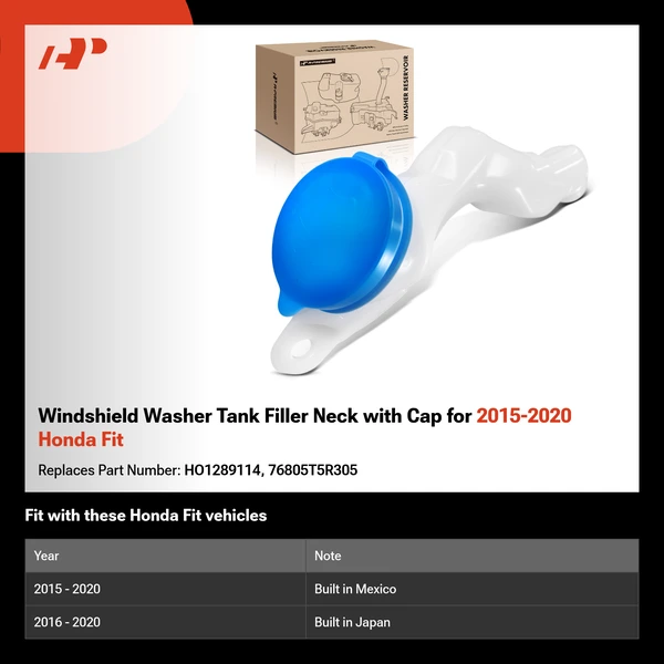 Windshield Washer Tank Filler Neck with Cap for 2015-2020 Honda Fit