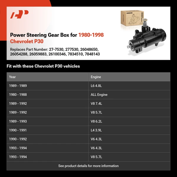 Power Steering Gear Box for 1980-1998 Chevrolet P30