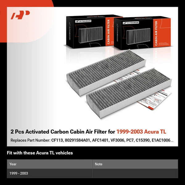 2 Pcs Activated Carbon Cabin Air Filter for 1999-2003 Acura TL