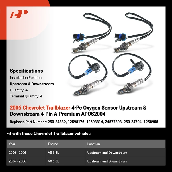 2006 Chevrolet Trailblazer 4-Pc Oxygen Sensor Upstream & Downstream 4-Pin A-Premium APOS2004