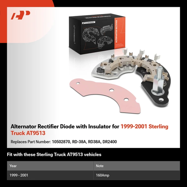 Alternator Rectifier Diode with Insulator for 1999-2001 Sterling Truck AT9513