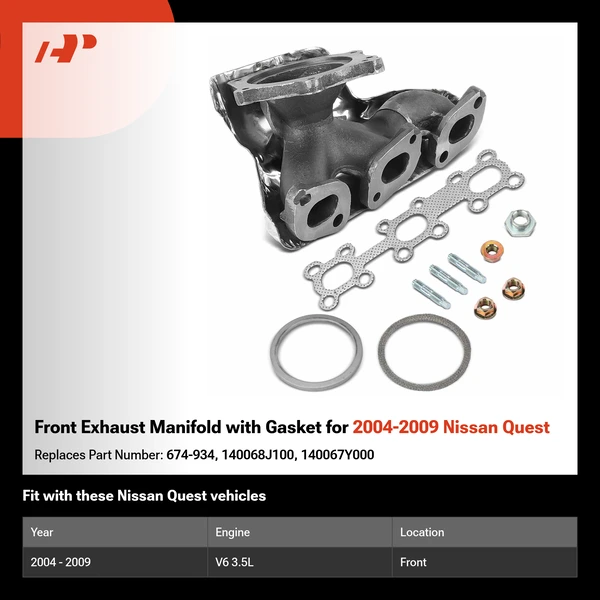 Front Exhaust Manifold with Gasket for 2004-2009 Nissan Quest