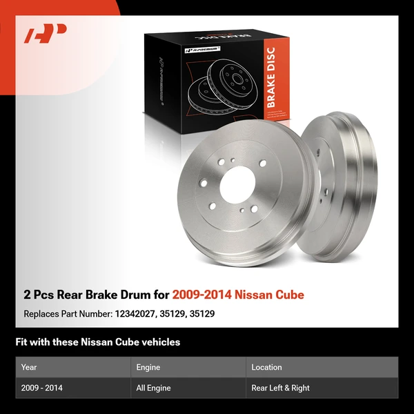 2 Pcs Rear Brake Drum for 2009-2014 Nissan Cube