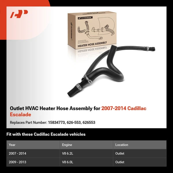 Outlet HVAC Heater Hose Assembly for 2007-2014 Cadillac Escalade