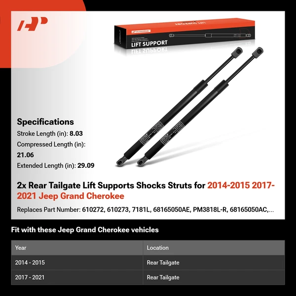 2x Rear Tailgate Lift Supports Shocks Struts for 2014-2015 2017-2021 Jeep Grand Cherokee