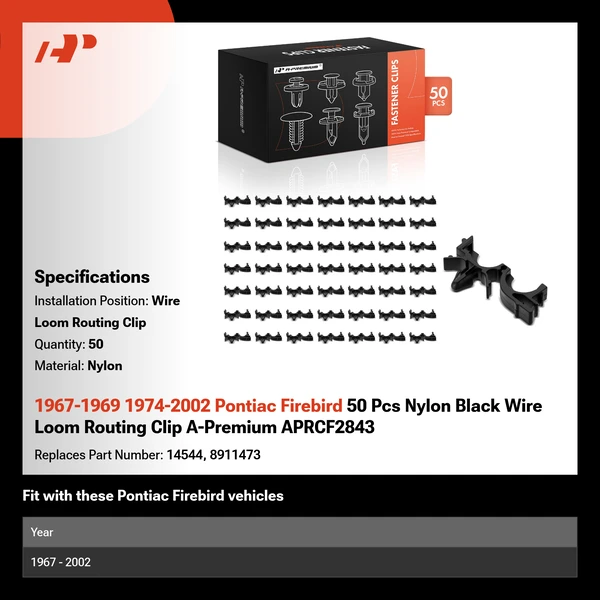 1967-1969 1974-2002 Pontiac Firebird 50 Pcs Nylon Black Wire Loom Routing Clip A-Premium APRCF2843