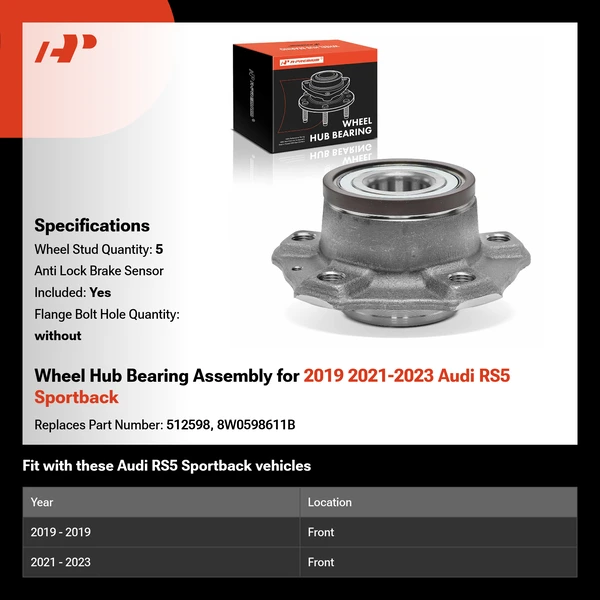 Wheel Hub Bearing Assembly for 2019 2021-2023 Audi RS5 Sportback