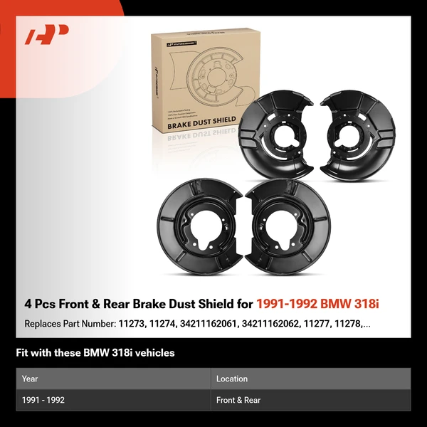 4 Pcs Front & Rear Brake Dust Shield for 1991-1992 BMW 318i