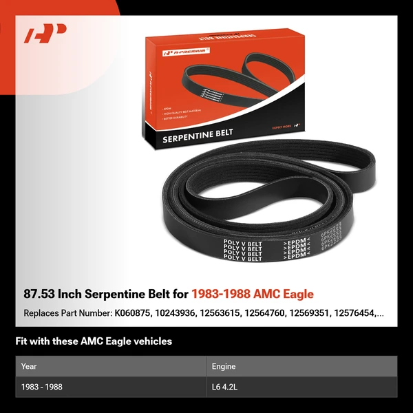 87.53 Inch Serpentine Belt for 1983-1988 AMC Eagle