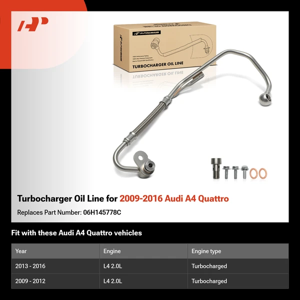 Turbocharger Oil Line for 2009-2016 Audi A4 Quattro