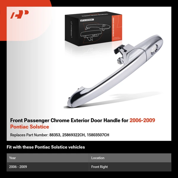 Front Passenger Chrome Exterior Door Handle for 2006-2009 Pontiac Solstice