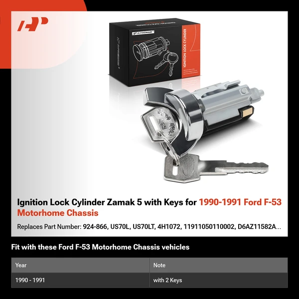 Ignition Lock Cylinder Zamak 5 with Keys for 1990-1991 Ford F-53 Motorhome Chassis
