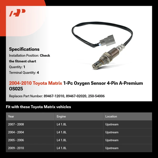 2004-2010 Toyota Matrix 1-Pc Oxygen Sensor 4-Pin A-Premium OS025