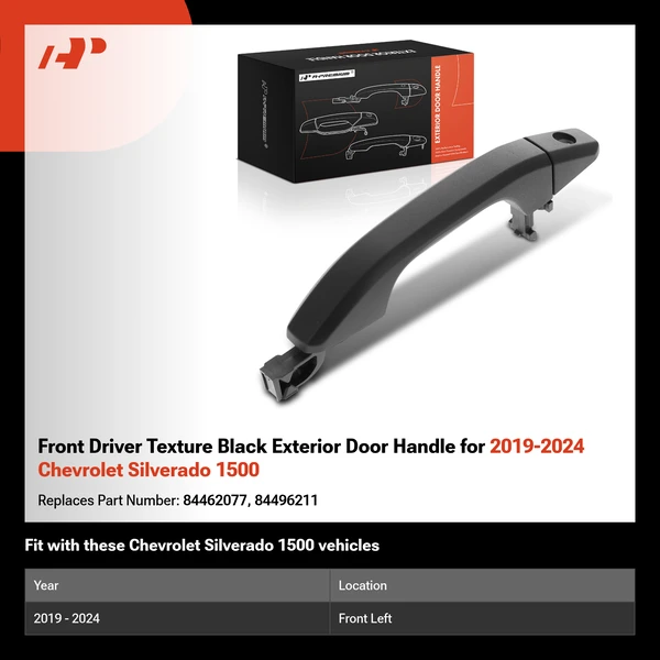 Front Driver Texture Black Exterior Door Handle for 2019-2024 Chevrolet Silverado 1500