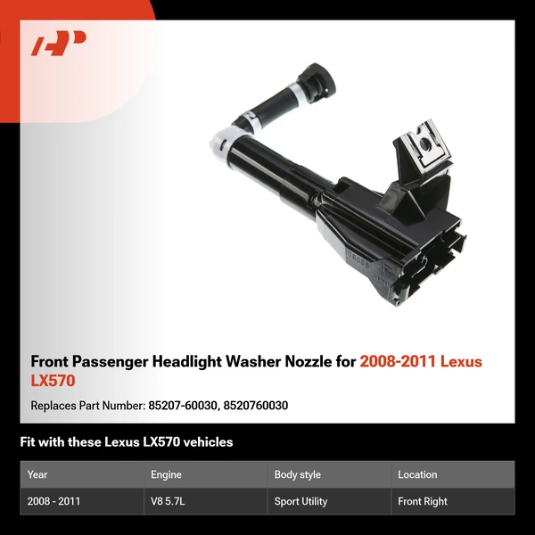 Front Passenger Headlight Washer Nozzle for 2008-2011 Lexus LX570