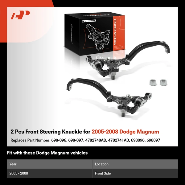 2 Pcs Front Steering Knuckle for 2005-2008 Dodge Magnum