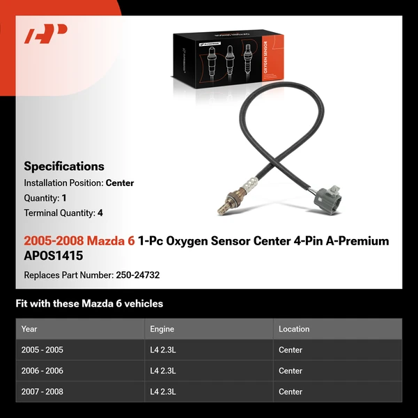 2005-2008 Mazda 6 1-Pc Oxygen Sensor Center 4-Pin A-Premium APOS1415