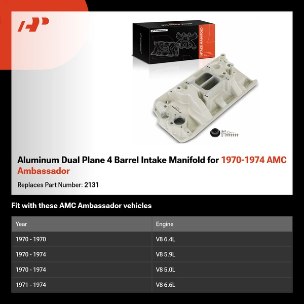 Aluminum Dual Plane 4 Barrel Intake Manifold for 1970-1974 AMC Ambassador